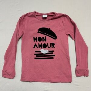 🆕 French Beret Shirt Girl’s 8 Pink Black Velvet Mon Amour Long Sleeve Paris Bow